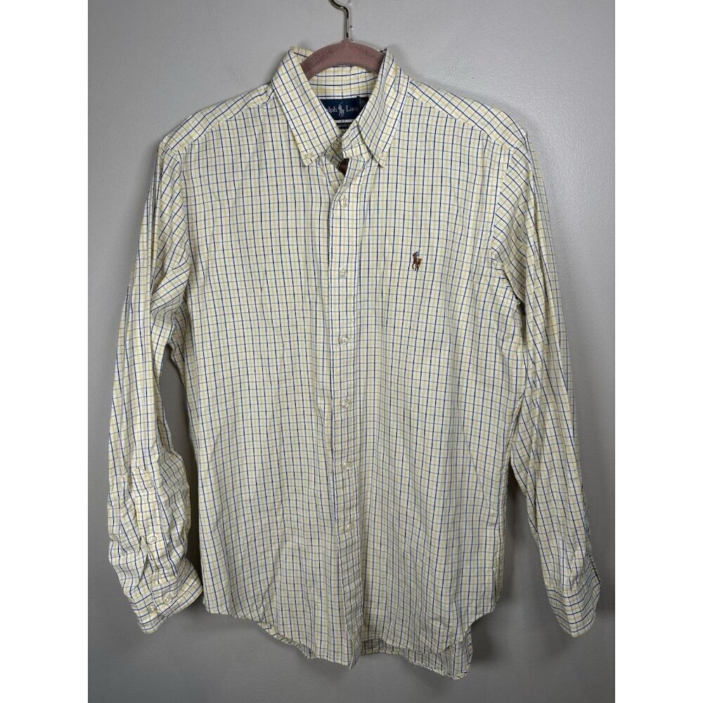 Ralph Lauren Classic Fit Button Down Shirt 15 32/33 Yellow Blue White Pony